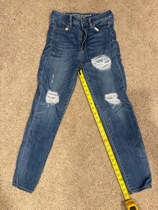 American Eagle Distressed Skinny Jegging Jeans - Dark Blue - Picture 4 of 7